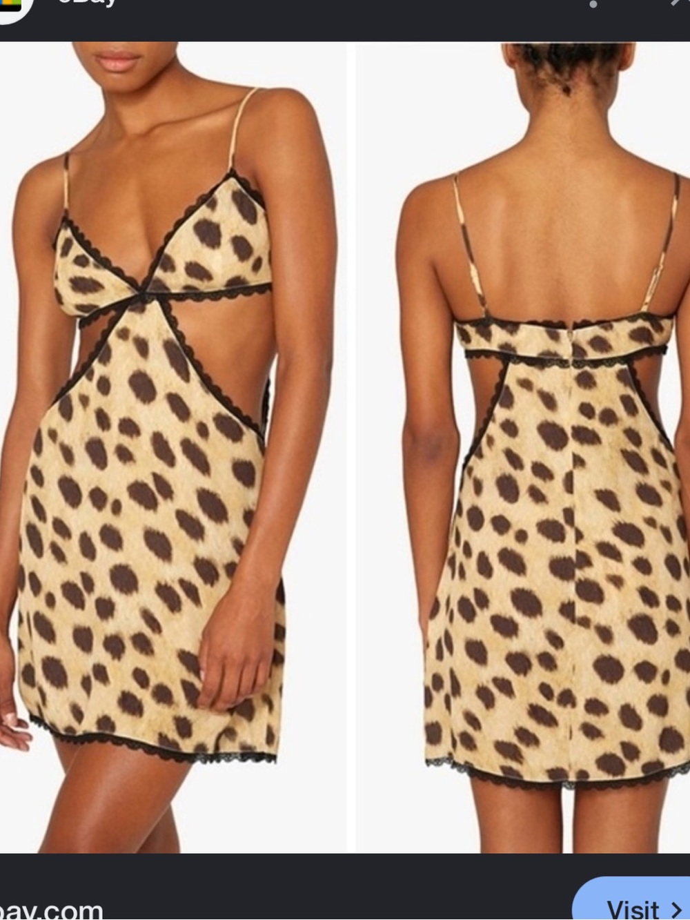 WeWoreWhat Leopard-Print Mini Slip Dress with Black Trim - Beige/Brown